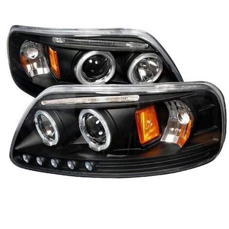 Overtime Halo LED Projector Headlights for 97 to 02 Ford Expedition; Black - 9 x 20 x 22 in. OV126218